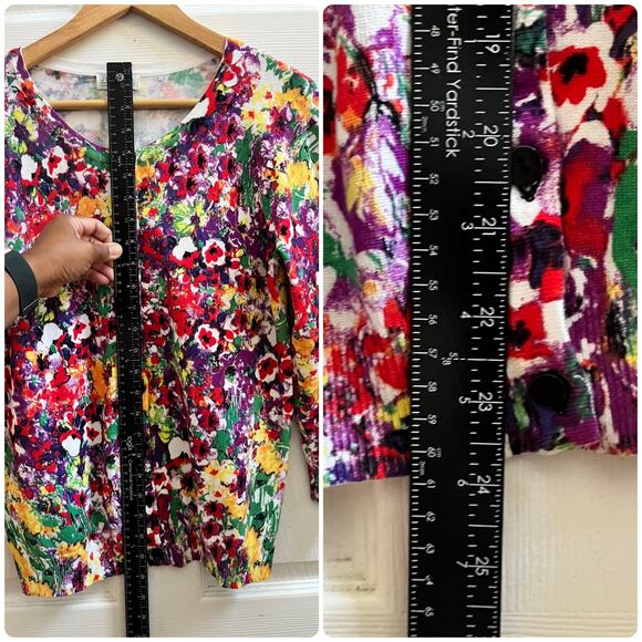 Joseph A Rayon Blend Multicolor Floral Bracelet Sleeve Cardigan Size Large - Picture 8 of 11